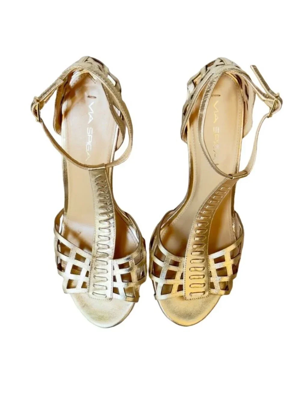 VIA SPIGA Women's Shoes Gold Leather Heels Stilettos Size 9.5M Eu 41